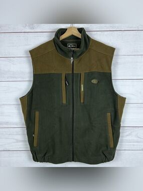 Drake Clothing Company Fleece Vest Men 2XL Brown Tan Full Zip Hunting Magnattach